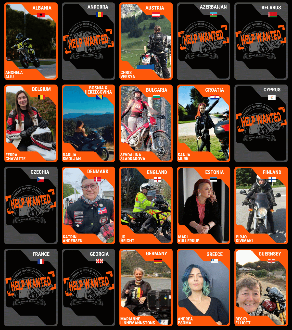 Grid of Europe ambassadors with 'Wanted' theme and WR logo.